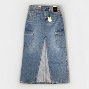 Levi's Premium Ankle Denim Column Cargo Skirt Women's Size 28 Medium Wash Blue